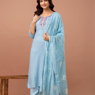 Martini - Soft Modal Embroidery Kurti with Pant and Dupatta