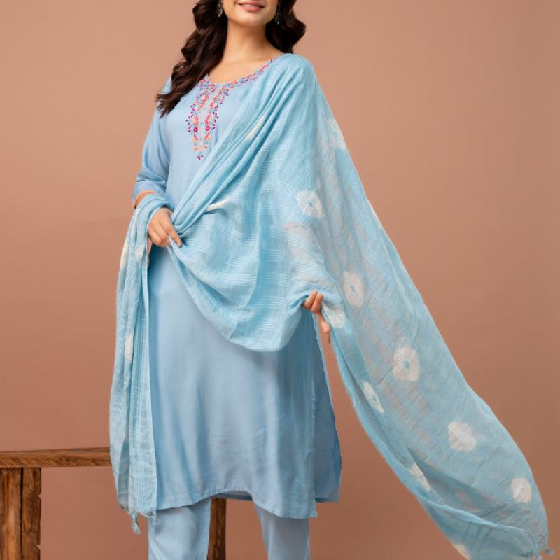 Martini - Soft Modal Embroidery Kurti with Pant and Dupatta