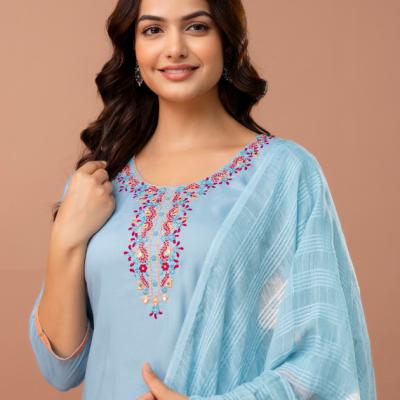 Martini - Soft Modal Embroidery Kurti with Pant and Dupatta