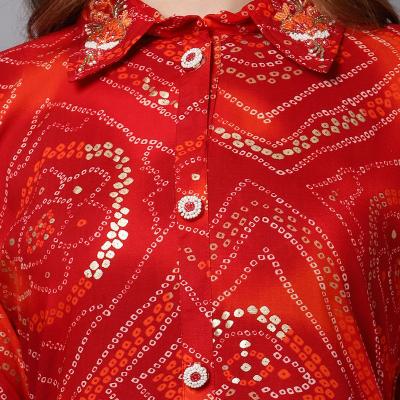 Charvi - Red Orange Badhani Viscose rayon Printed Womens Kurti