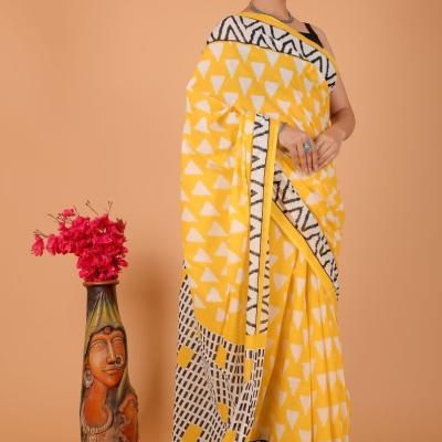 Addey - Cotton Mulmul Printed Saree With Blouse