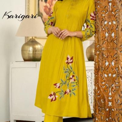 Cotton 60-60 Embroidery Sequence Work Kurti with Pant and Dupatta