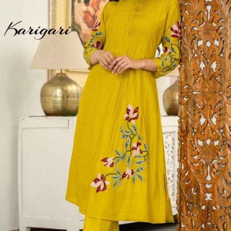 Cotton 60-60 Embroidery Sequence Work Kurti with Pant and Dupatta