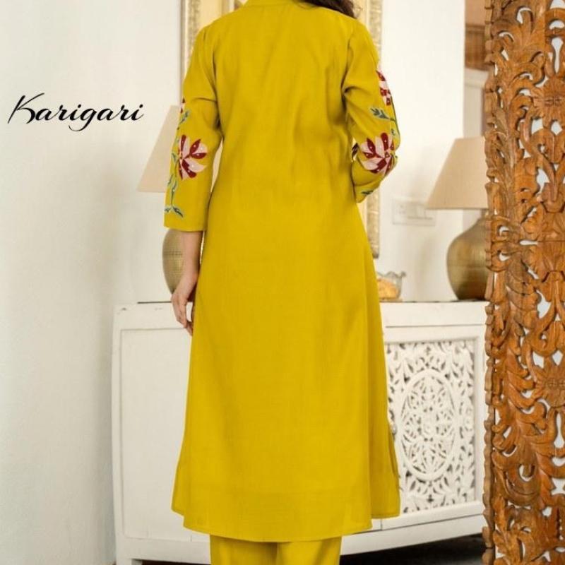 Cotton 60-60 Embroidery Sequence Work Kurti with Pant and Dupatta