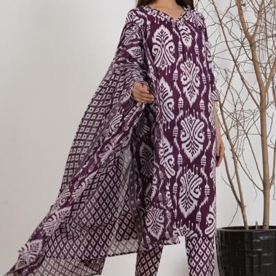 Cotton Visscose Prinetd Kurti with Pant and Dupatta