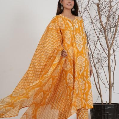 Cotton Visscose Prinetd Kurti with Pant and Dupatta