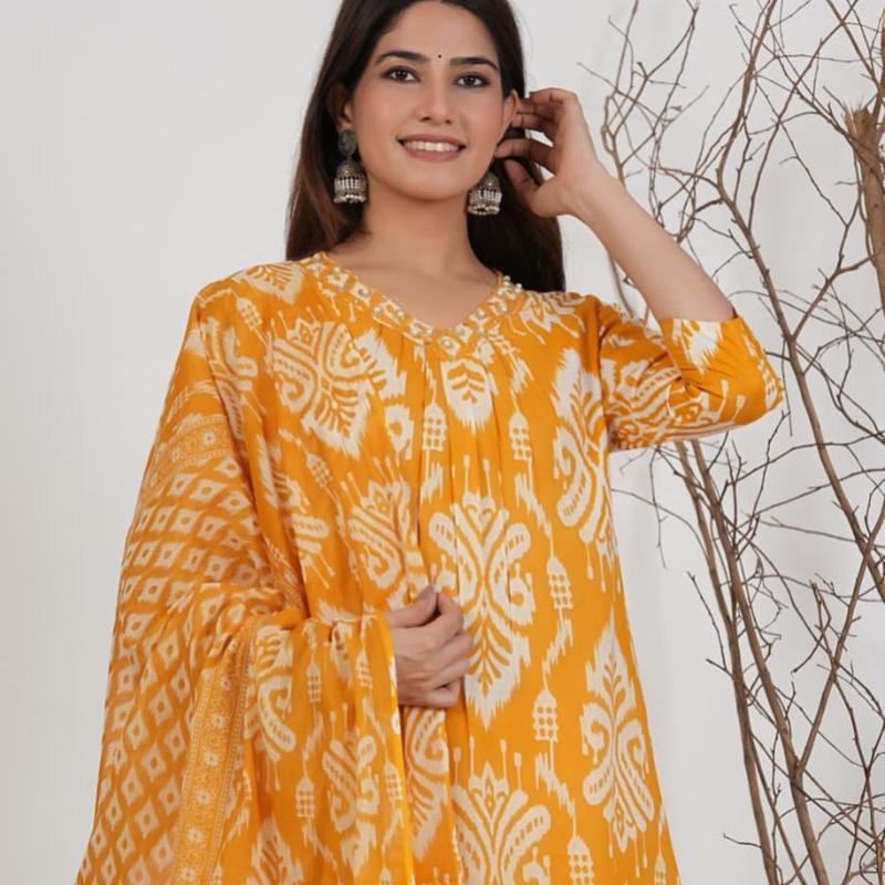 Cotton Visscose Prinetd Kurti with Pant and Dupatta