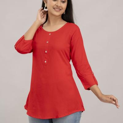 (Plus Size) Premium Rayon Dyed short Top Kurti with show buttons