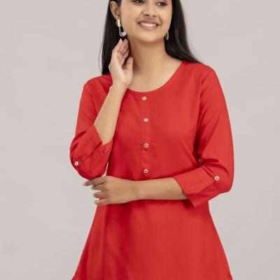 (Plus Size) Premium Rayon Dyed short Top Kurti with show buttons