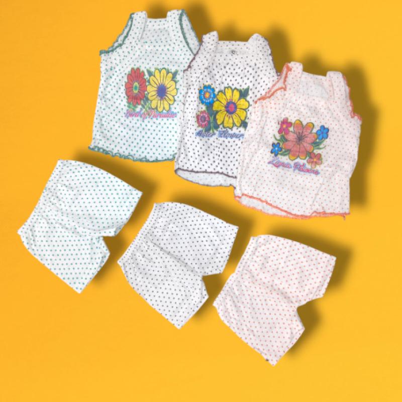 Aaron - Assorted 18 Pieces Of Cotton Hosiery Frock With Short Set For Girls