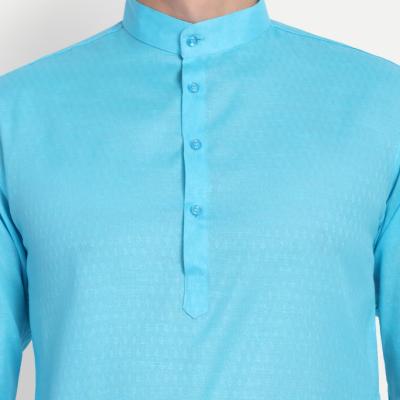 Charvi - Blue Self Design Cotton Mens Daily Wear Kurta