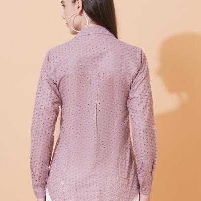 Women Solid Schiffli Work Full Sleeve Shirt