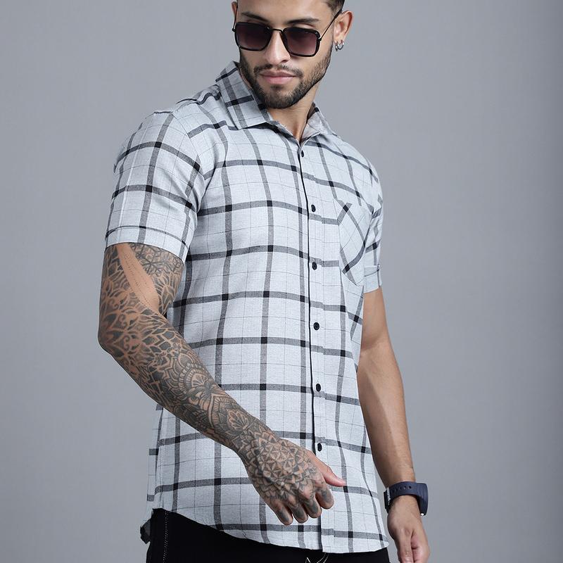 Radha - Cotton Blend Checkered Men's Half Sleeve Shirt