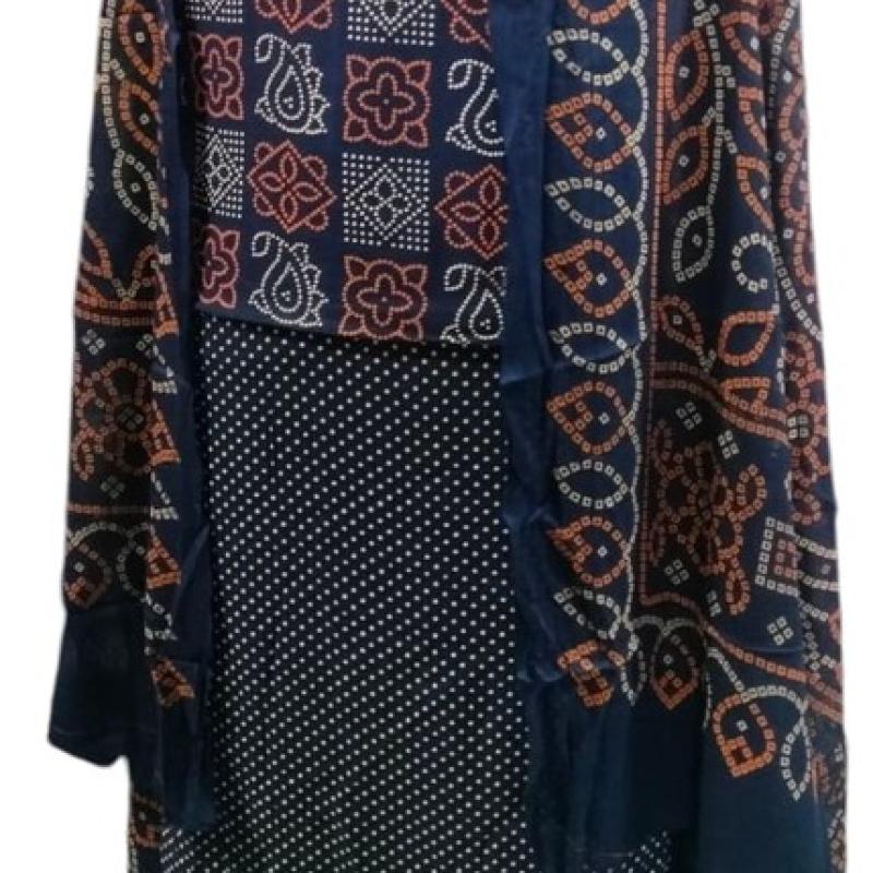 Samanwi - Rayon Bandhani Printed Unstitched Suit Set